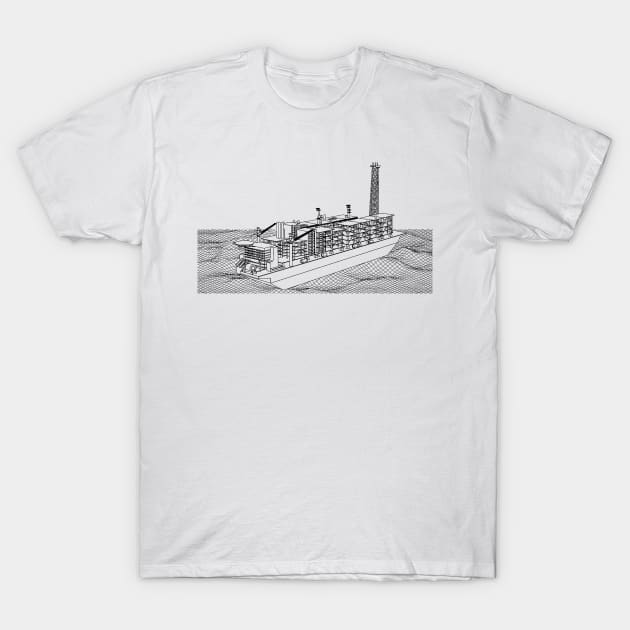 Natural Gas Rig Blueprint Black T-Shirt by Auto-Prints